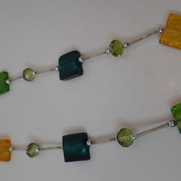 Unbranded Brightly Colored Square Glass & Silvertone Necklace 28" Long - Picture 8 of 8